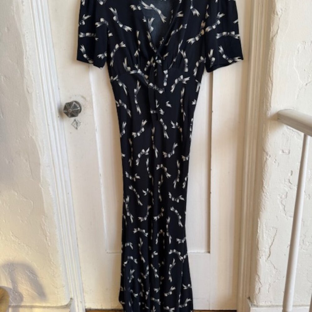 Vintage Betsey Johnson 90'S Does 40's Bias Cut Ribbon Bow Maxi Dress Large - Picture 4 of 14